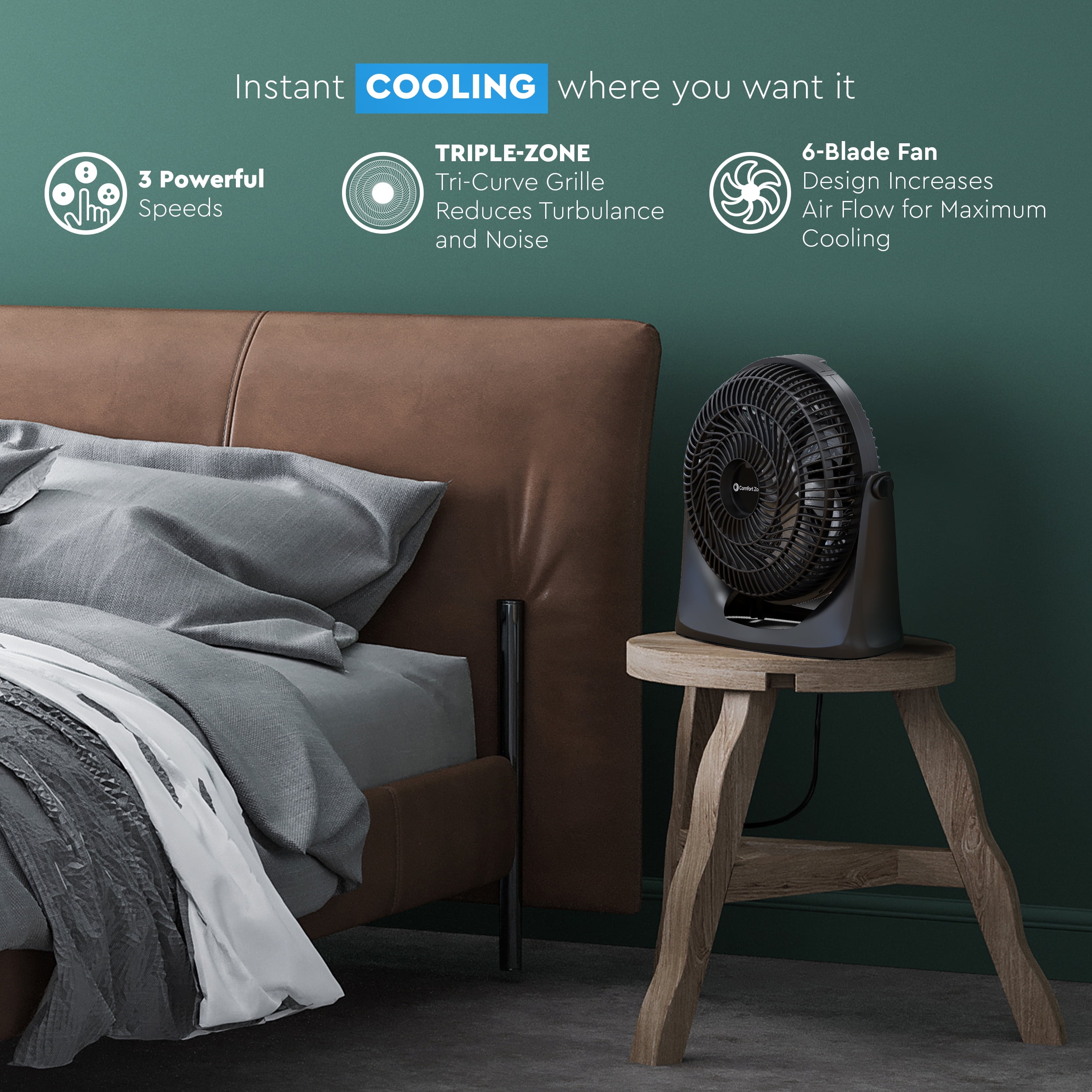 Comfort Zone 9 in. Desk Fan with Wall-Mounting Capabilities, 6 Blades, Black