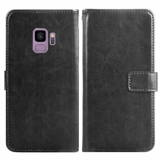 Mobile Phone Cover for Samsung S9, Cover Premium Pu Leather Tpu Flip Cover Magnetic Closure Card Compartment Stand Function Wallet with Lanyard Protective Cover