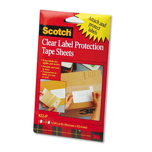 822P 25 Sheet Scotch 4 x 6 Clear Label Protection Tape Sheets 2 pads