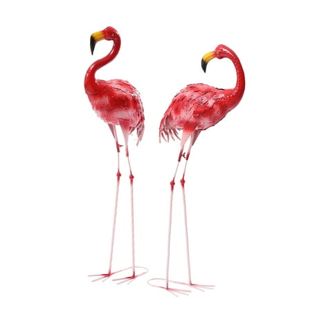 Miumaeov 2 Pack Flamingo Statue Outdoor Lawn Yard Garden Decor Metal Art Sculpture Set