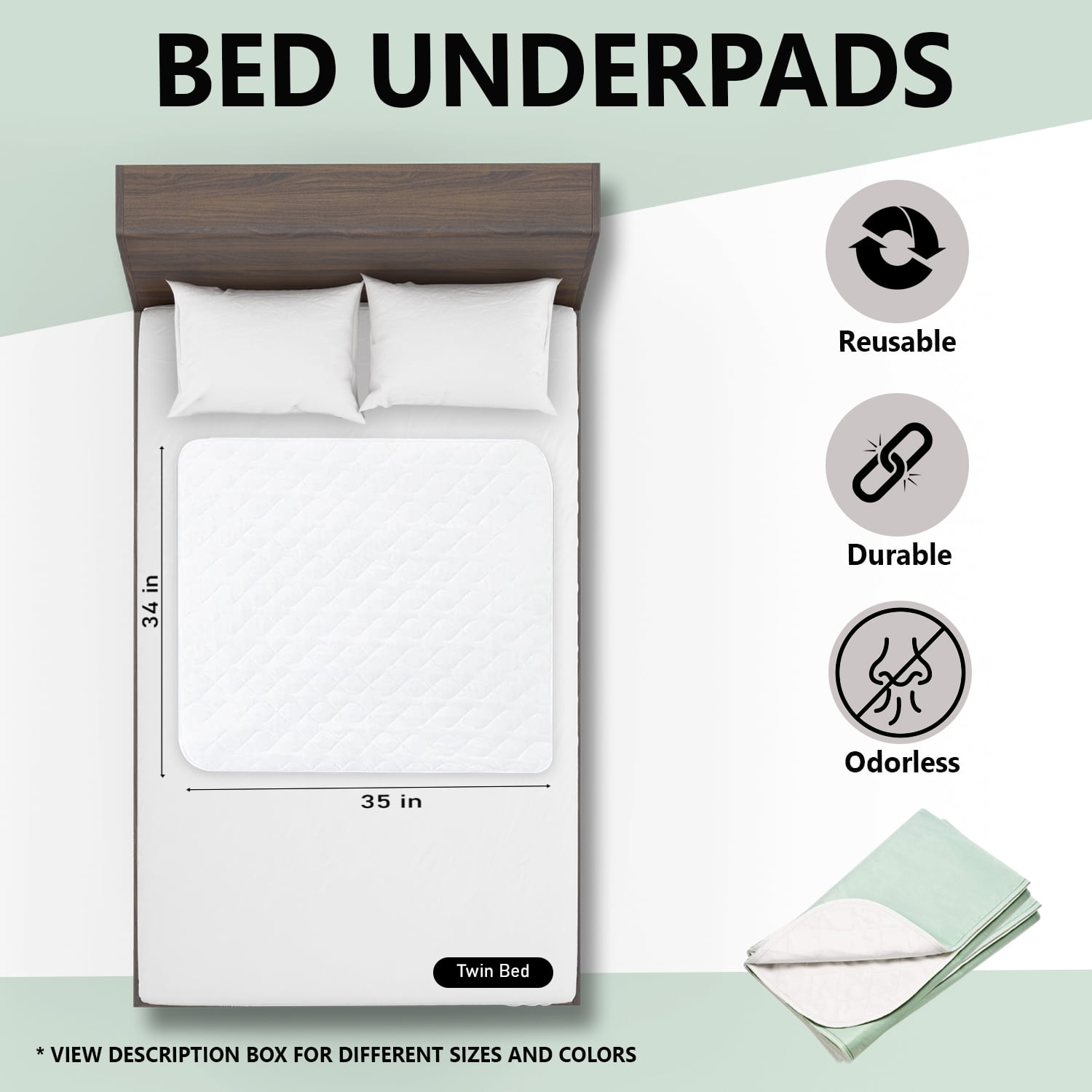 Platinum Care Pads Standard Washable Underpad Reusable, 34x36 in, Pack/4 (Green) for use with incontinence, reusable pet pads, reusable bed pads, great for dogs, cats, and bunny