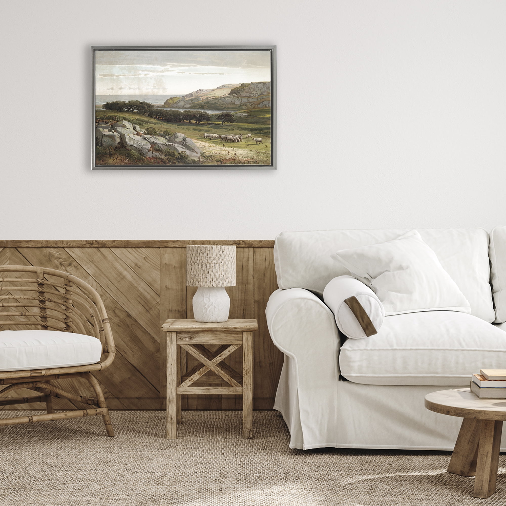 Stupell Industries Sheep in Passionate Landscape Gray Framed Floater Canvas Wall Art, design by Lula Bijoux & co.