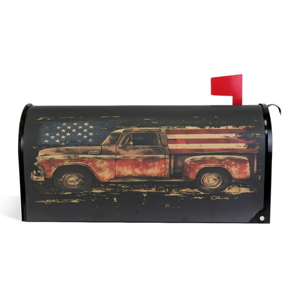 Ryvnso Mailbox Cover Truck America Flag Magnetic Mailbox Wrap Standard Size 21x18 Inch