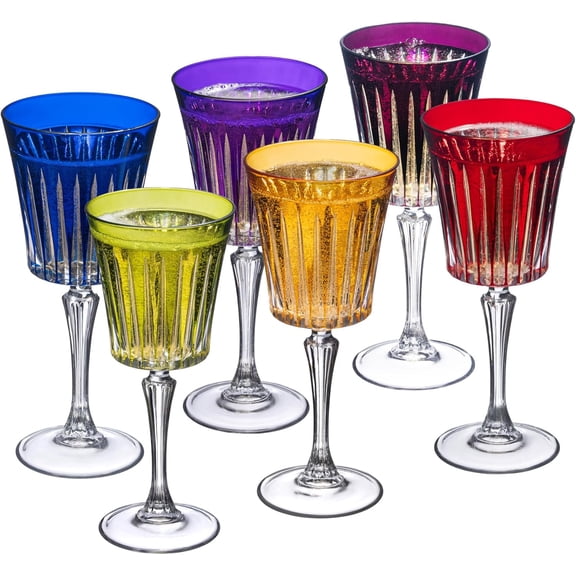 Barski European Assorted Colored Wine Glasses - Set of 6 Wine Goblets (Water - Blue)