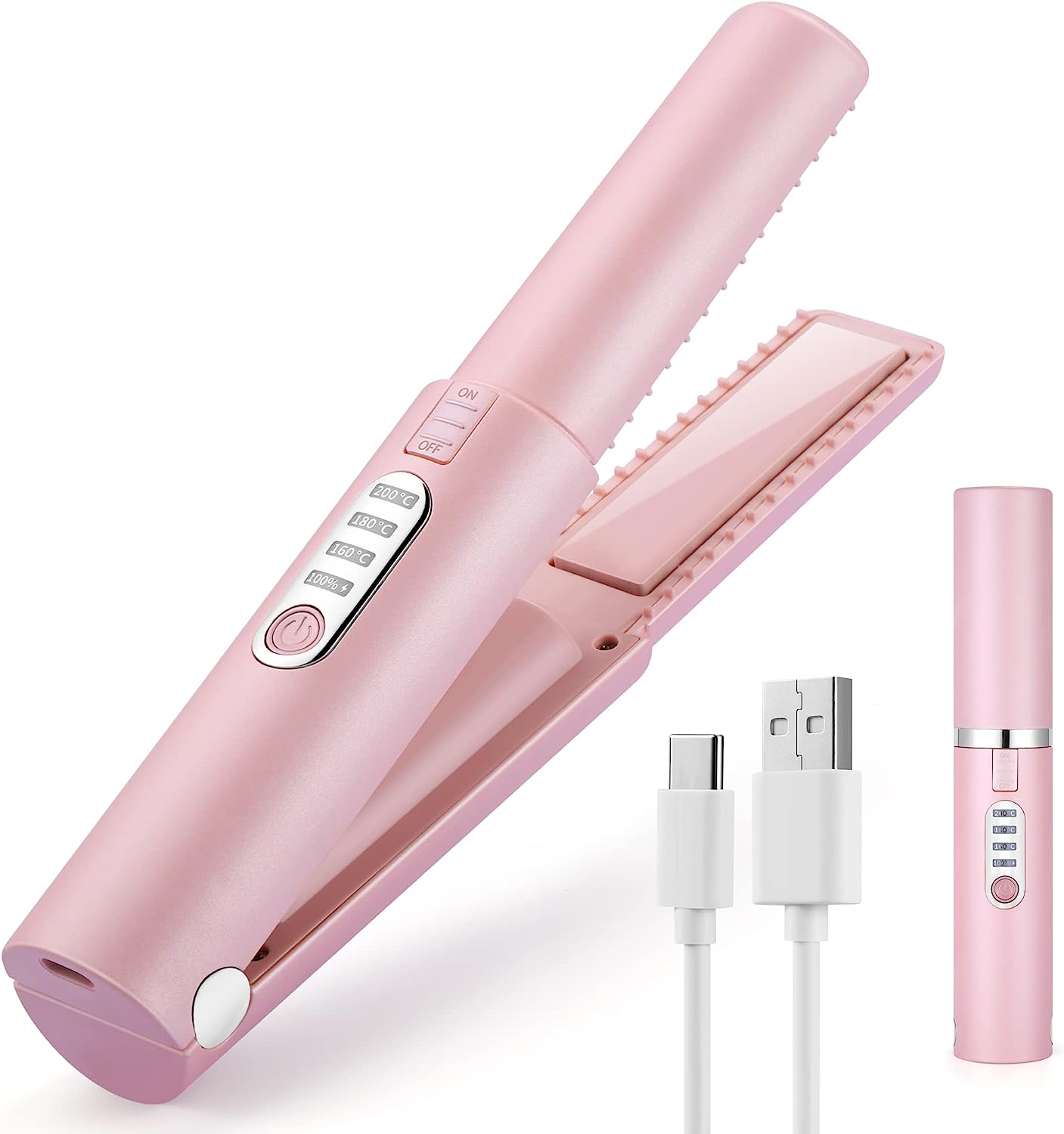 Hair Straightener, Cordless Straightener, Portable Flat Iron for Hair,  USB-C Rechargeable Ceramic Mini Flat Iron with 4800mA Battery, Adjustable