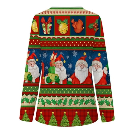 

Santa Claus Printed Working Uniform V Neck Sleeve Women Working Blouse Tops Long Women s Blouse Scrubs Top Working Uniform Nurses