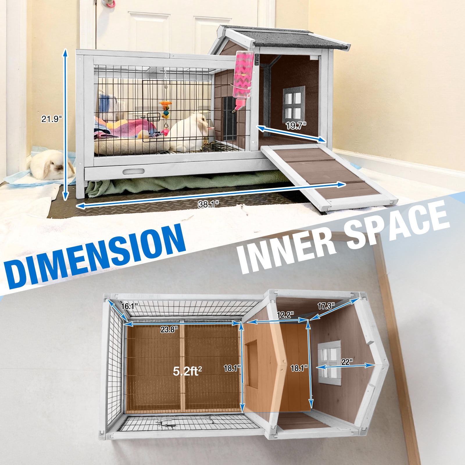 Suumerpety Rabbit Hutch Indoor Rabbit Cage Outdoor Bunny House with Wheels,No Leak Pull Out Tray