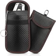 thumbnail image 1 of Jaula de Faraday antipiratería para llaves de coche de tamaño universal, funda Faraday portátil con llavero, textura de fibra de carbono, paquete de 2, 1 of 5