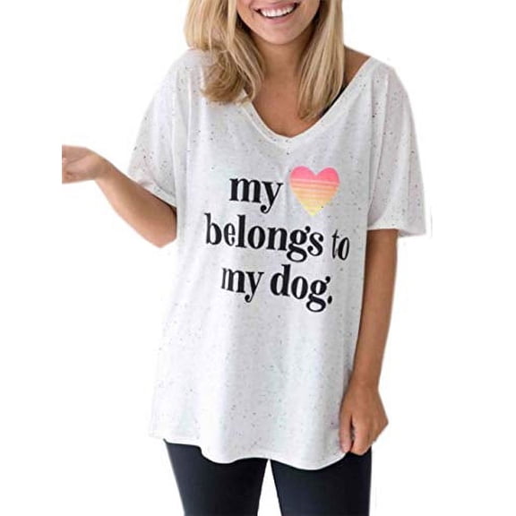 Things She Loves My Heart Belongs to My Dog T-Shirt-White Speck-XXL