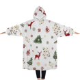 thumbnail image 2 of Oversized Wearable Blanket Hoodie,White Christmas Reindeer Pattern Sherpa Blanket Hoodie with Super Pockets,Super Warm Fuzzy Pullover for Women & Men, 2 of 6