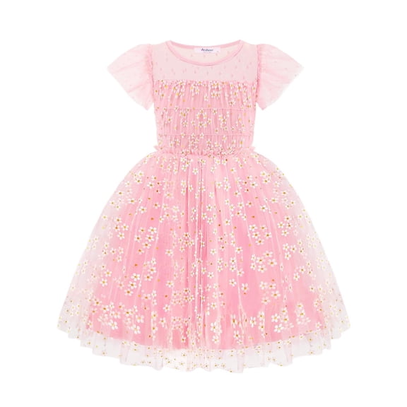 Arshiner Little Girl Dresses Contrast Mesh Ruffle Sleeve Birthday Holiday Princess Toddler Tulle Dress