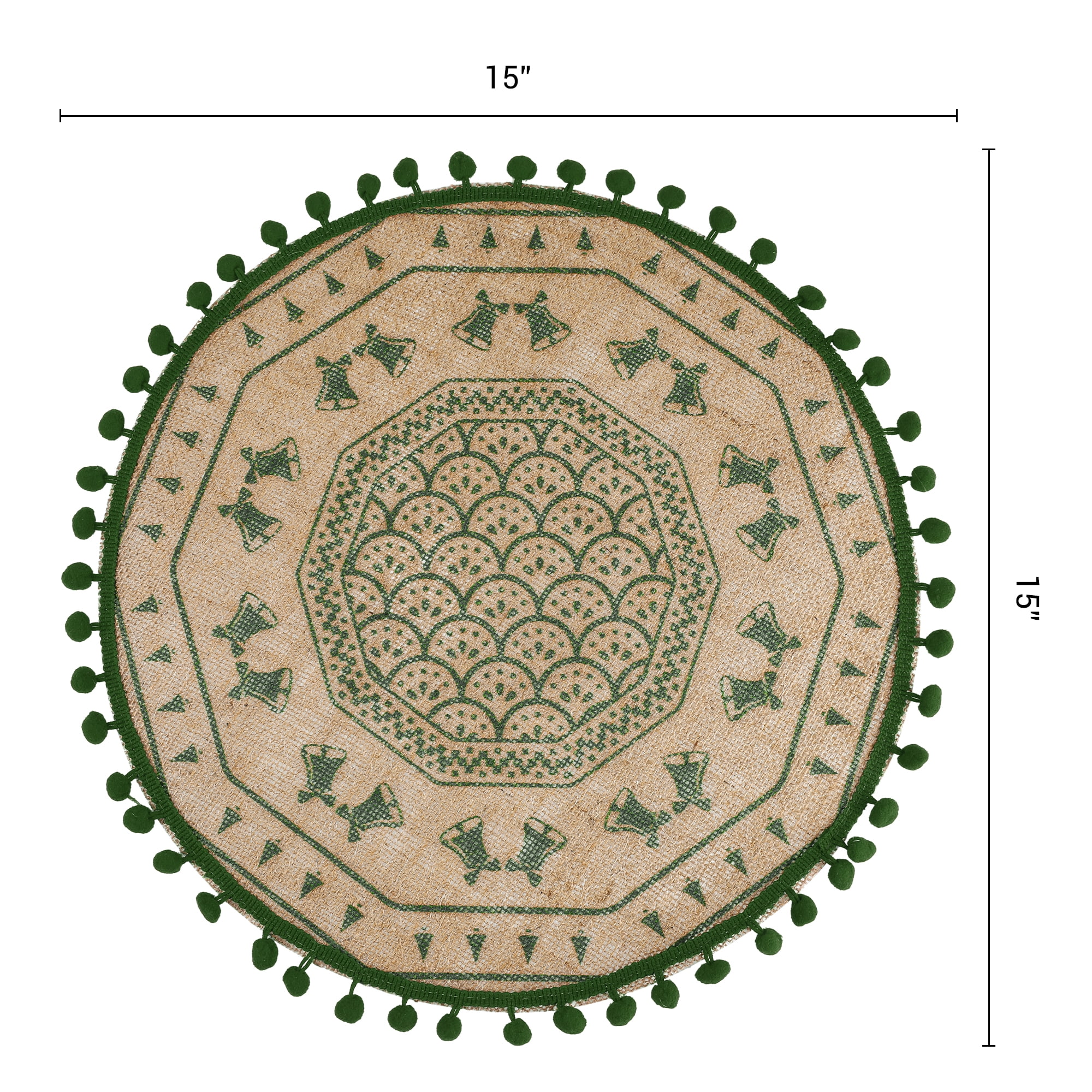Unique Bargains Set of 6 Round Farmhouse Placemats for Dining Table Decor Green