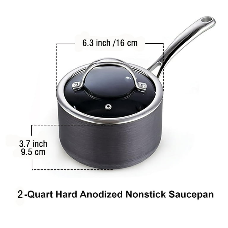 Nonstick Saucepan Set with Lid - 1 Quart and 2 Quart Multipurpose Pots Set Use (Grey-Black) A Home
