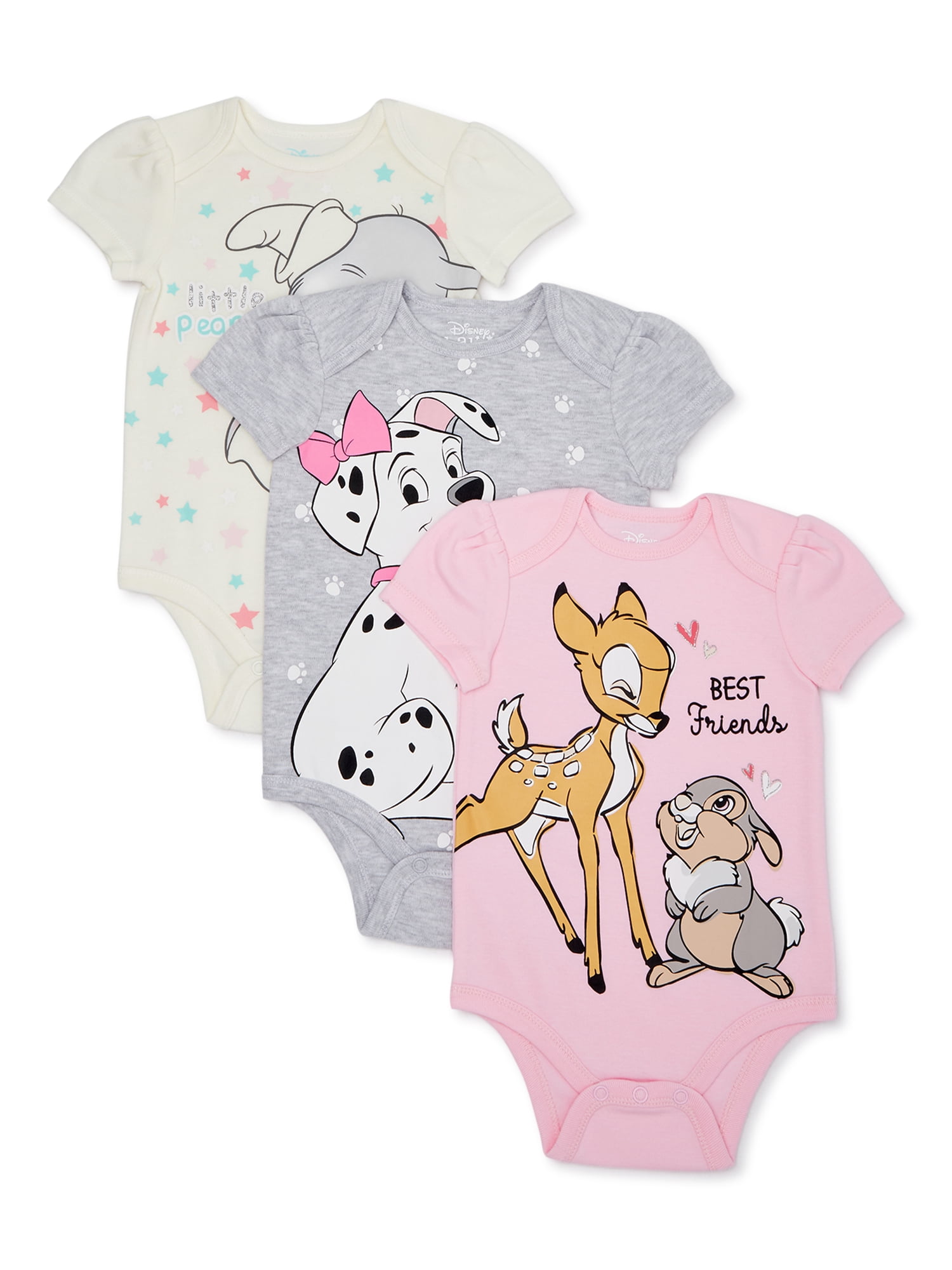 0-12 months NEW Disney Character 3 pack Bodysuits Baby Girl Bambi Nala Marie 