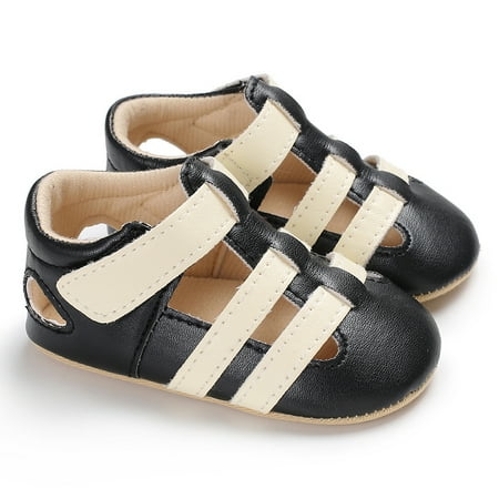 

Baby Boys Cute Hollow Out PU Sandals Silicone Sole Non-slip Breathable Stitching Toddler Flat Shoes For Summer