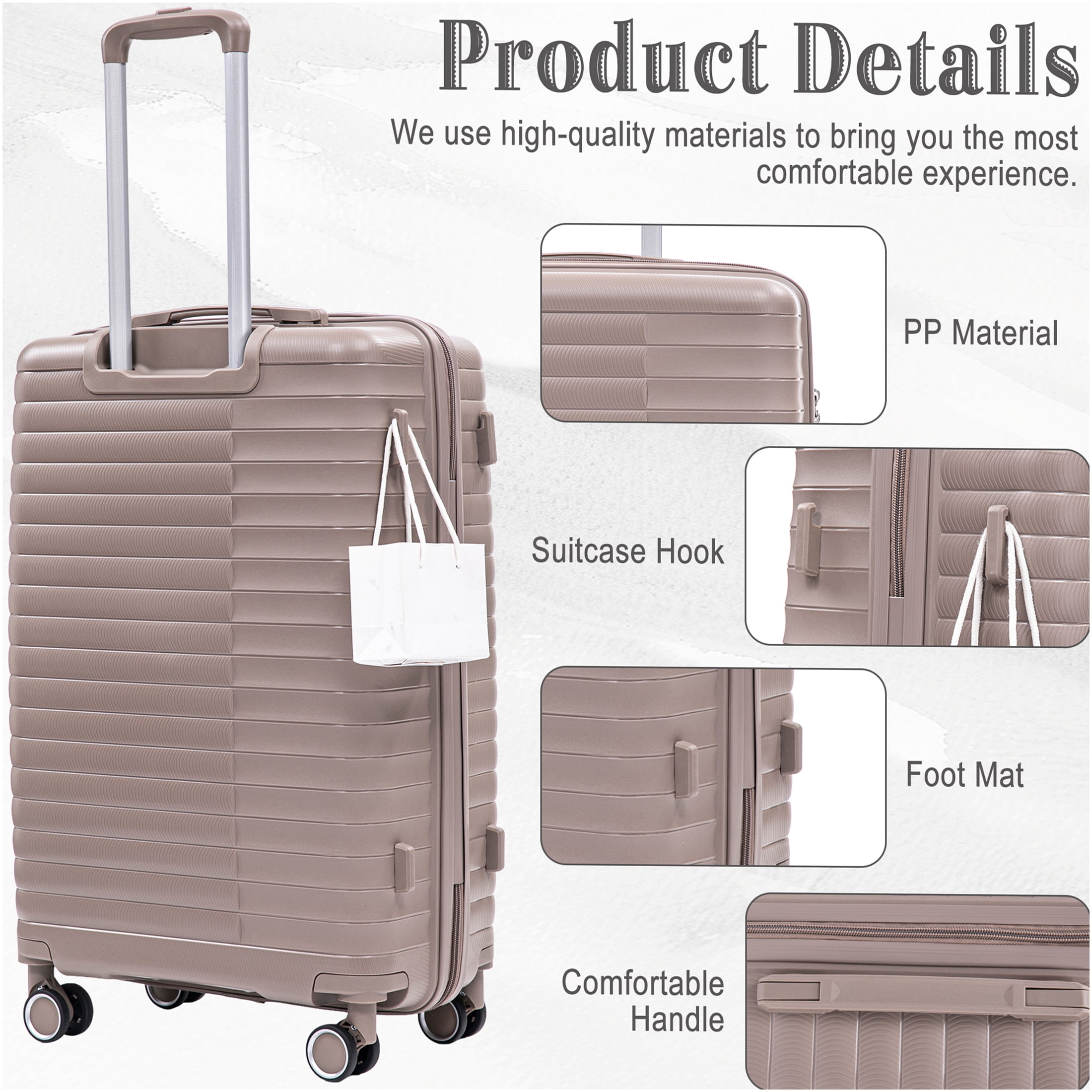 JERFIT 4-Piece Luggage Set with Cosmetic Case, Hardside Spinner Suitcases with TSA Lock, Lightweight Carry On Checked Luggage for Travel