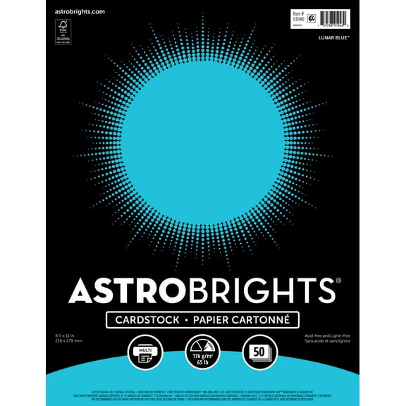 Astrobrights Colored Cardstock, 8.5" x 11", 65 lb./176 Gsm, Lunar Blue, 50 Sheets