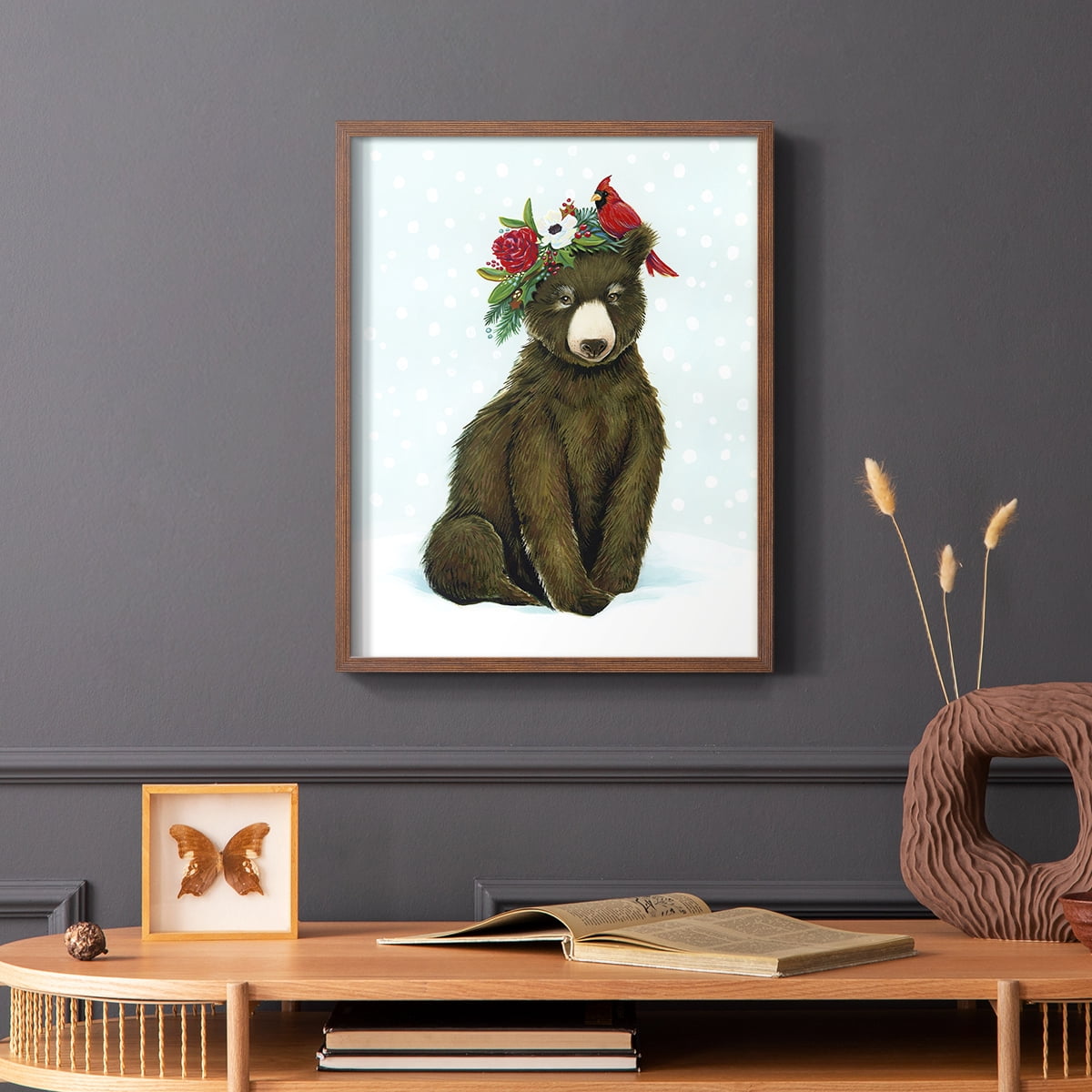 Winter Woodland Creatures with Cardinals I Framed Print - Solid Wood in Single Picture Frame Solid Wood 2 Framed Print