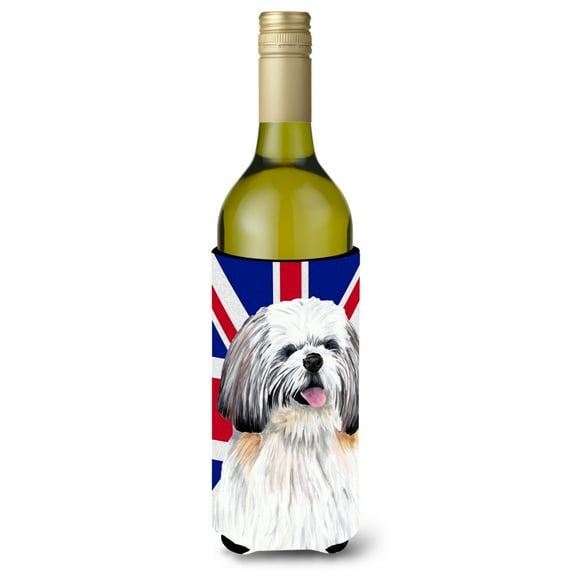 Carolines Treasures SC9840LITERK Shih Tzu with English Union Jack British Flag Wine Bottle Hugger Wine Bottle multicolor