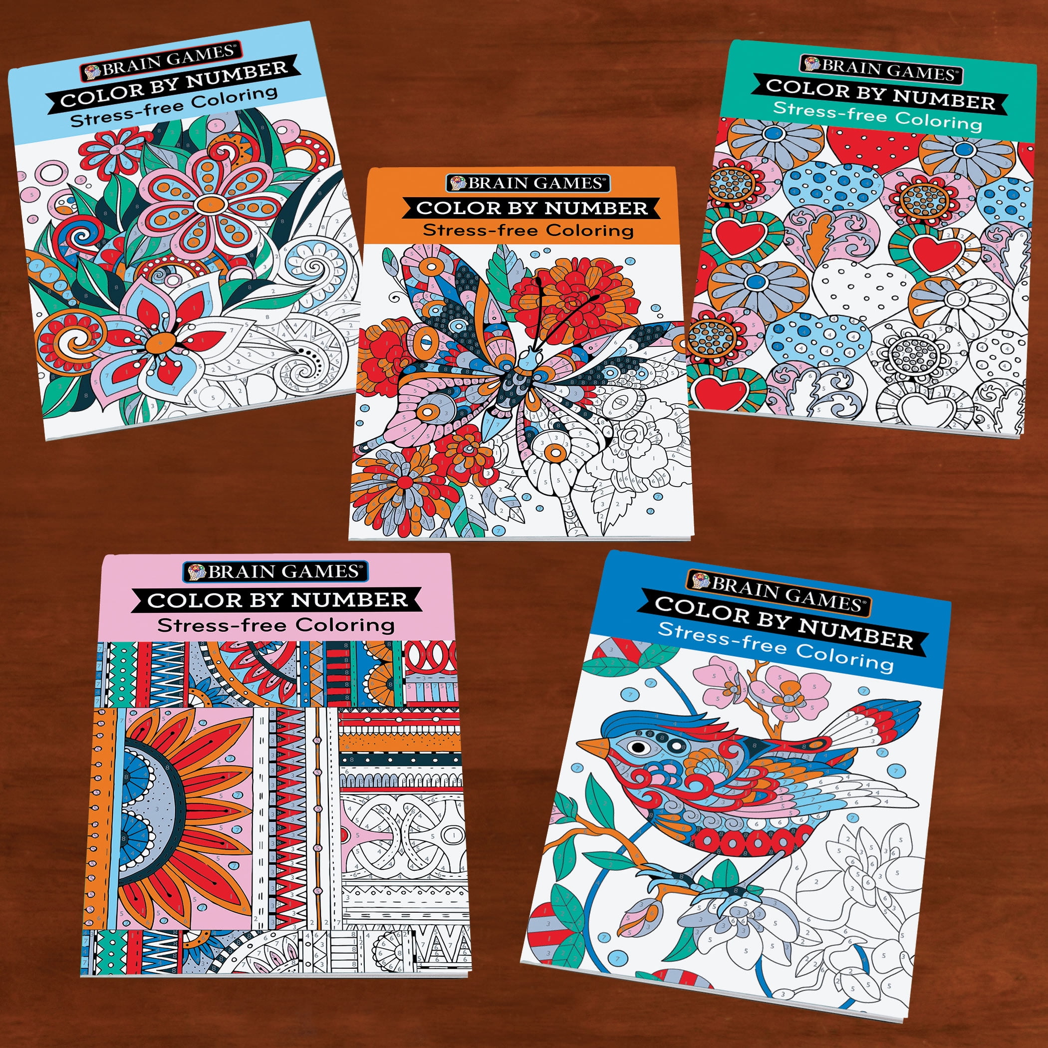 Collections etc brain games color by numbers stress-free coloring books -  set of 5 - walmart.com