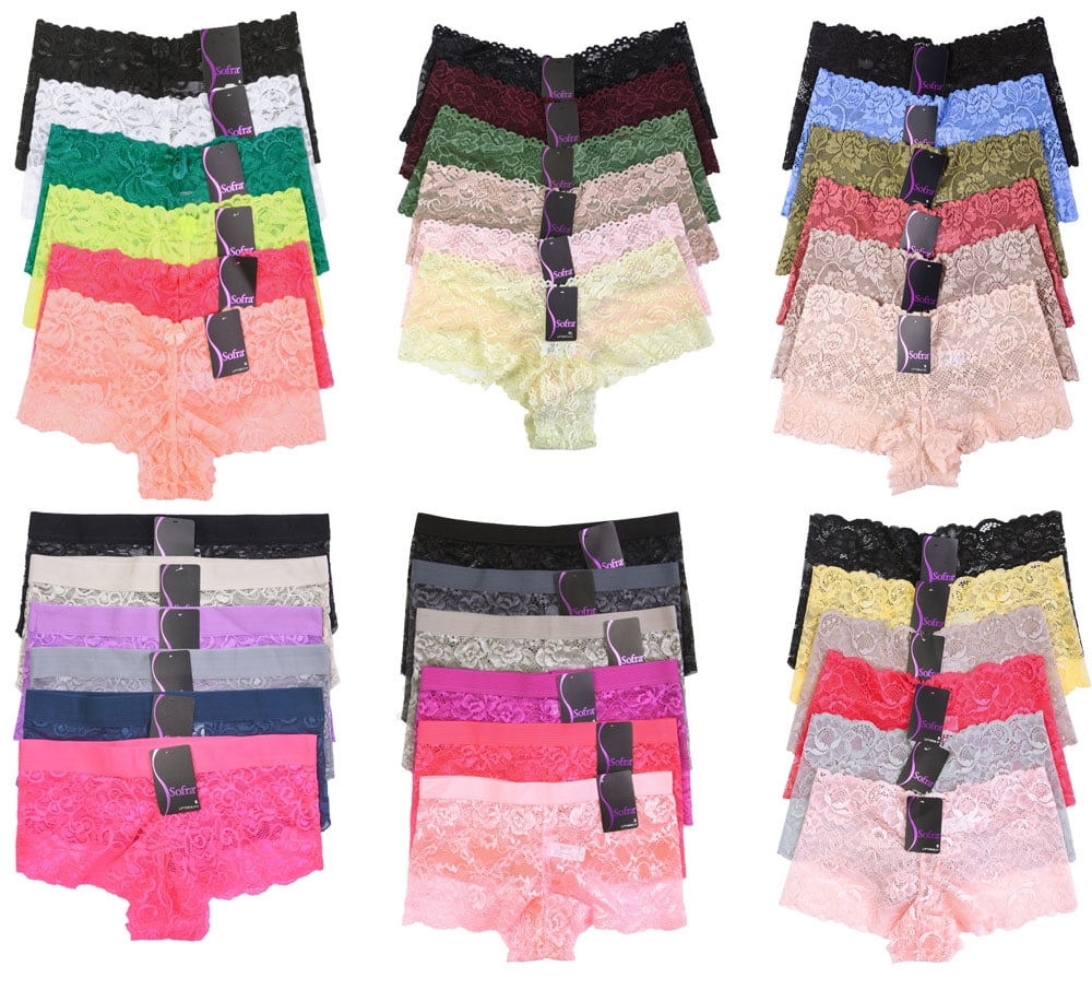 6 Pack of Women Hipster Panties Floral Lace Boyshorts Cheeky Underwear ...