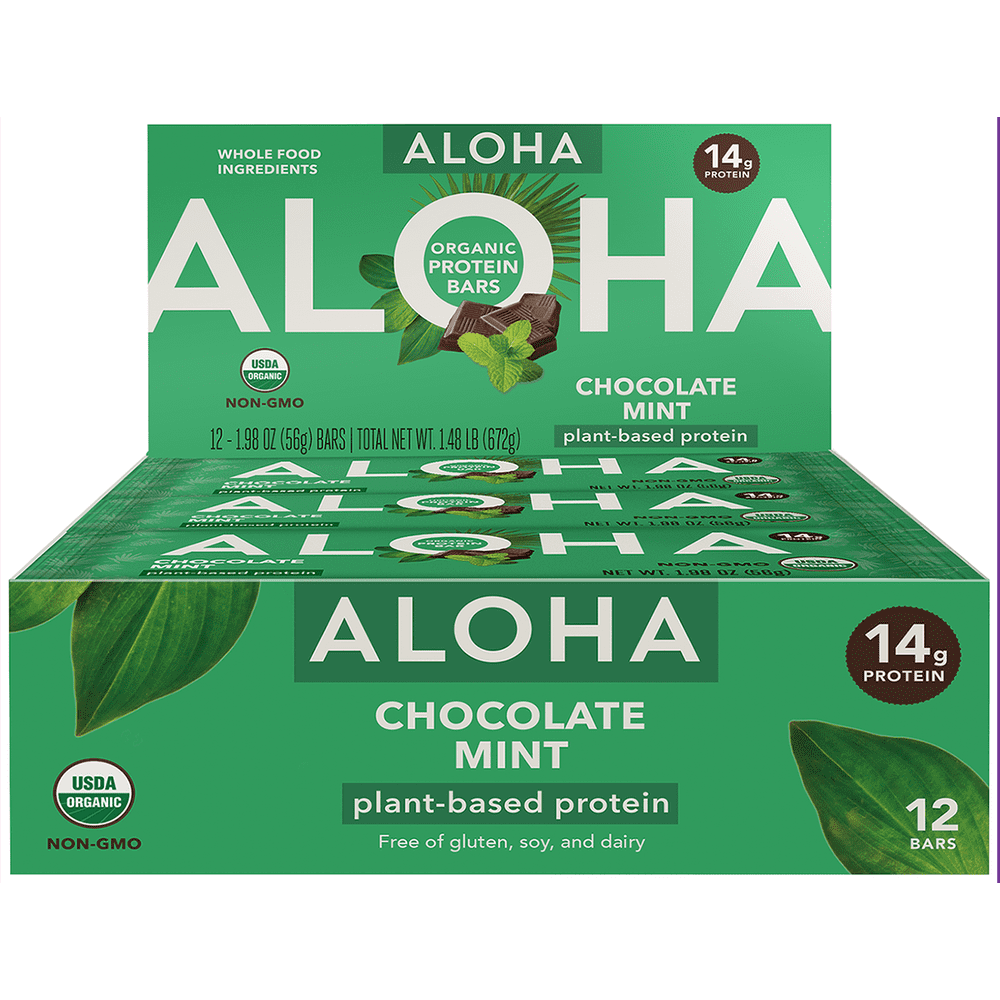 ALOHA Organic PlantBased Protein Bar, Chocolate Mint, 14g Protein, 12