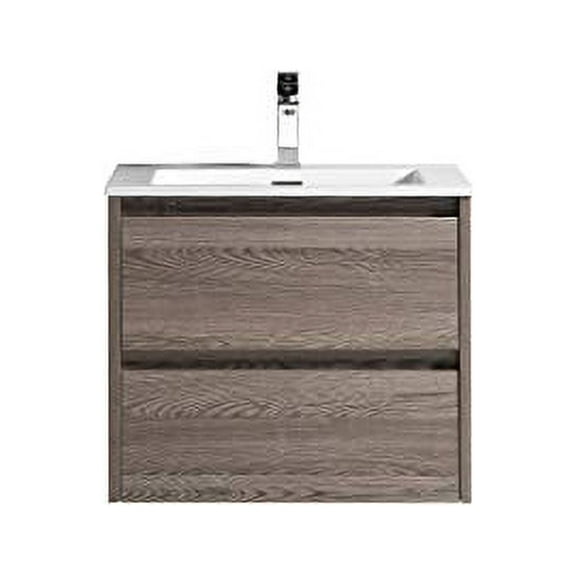 Marlow Kye 24 Inches Bathroom Vanity with Integrated Sink - Includes Wall Mounted Cabinet with 2 Large Metal Drawers and White Countertop - Grey/Brown - Wood - Assembled Vanity By Flairwood Decor