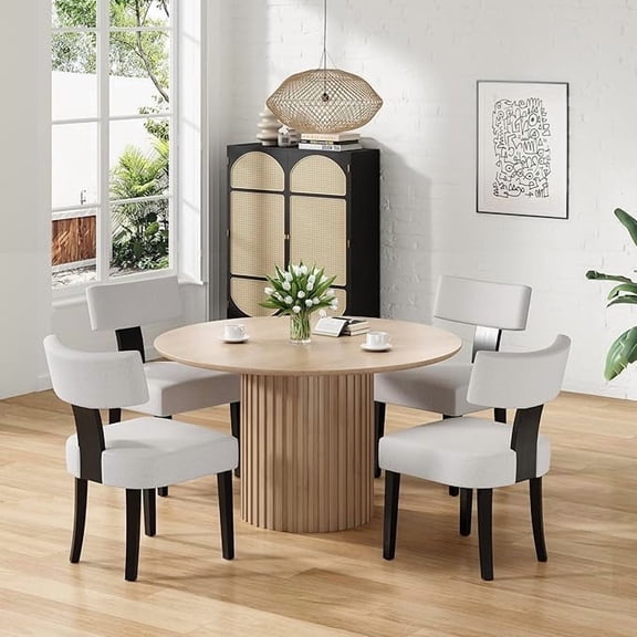 Farini Mid-Century Modern Dining Chairs Set of 4, Upholstered Seats & Curved Backrest for Kitchen and Dining Room, Black Legs