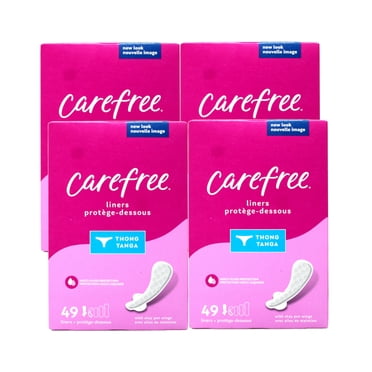 Carefree Thong Pantiliners, Regular Protection, Unscented, 196 Pantiliners (4 X 49 Count Boxes)