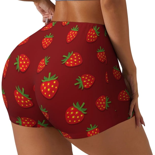 Fotbe Strawberry Shorts Sin Costuras – Shorts Deportivos de Cintura Alta para Mujer, Elásticos para Gimnasio, Yoga, Running o Ciclismo-Small
