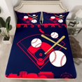 thumbnail image 2 of Homewish Cartoon Baseball Player Twin Sheet Sets for Kid, Navy Red City Print Twin Fitted Sheet, Ball Sports Theme Flat Sheet, Microfiber Bedroom Decor, 3 Pieces, 2 of 7