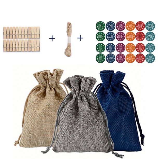 onlyliua ¡ ¡Ofertas Del Día! ¡Liquidación! Bolsa de Regalo de Lino con Diseño Navideño, Paquete de Calendario de Adviento Del 1 Al 24