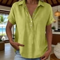 thumbnail image 5 of Lenpel Women's Cotton Linen Tops Rolled Short Sleeve Half Button Collared Pleated T-Shirts Casual Loose Tunic Blouses, 5 of 6
