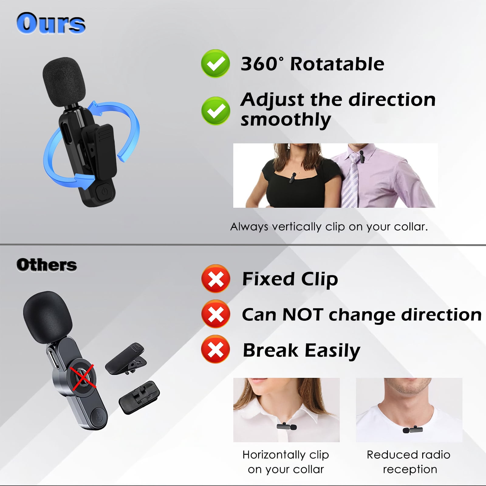 3 in 1 Wireless Mini Lapel Microphone Compatible with iPhone iPad Android Camera for Audio Video Recording Tiktok YouTube Podcast Vlog, Black