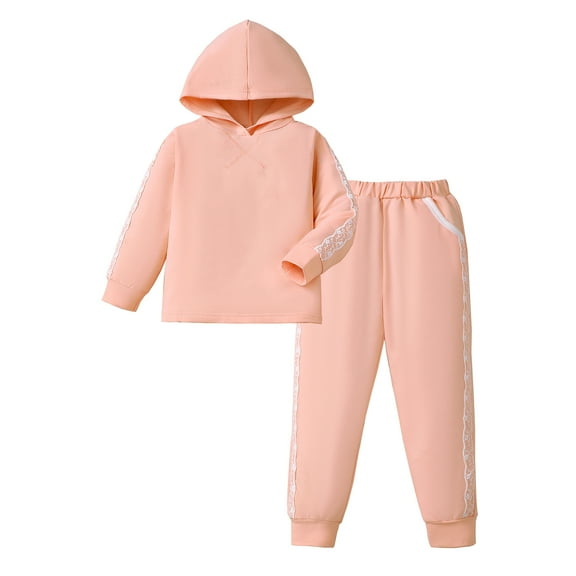 3T Baby Girls Clothes 4T Girls Fall Winter Pant Set Toddler Girls Long Sleeve Solid Color Hooded Top Pants 2PCS Outfits Set Pink