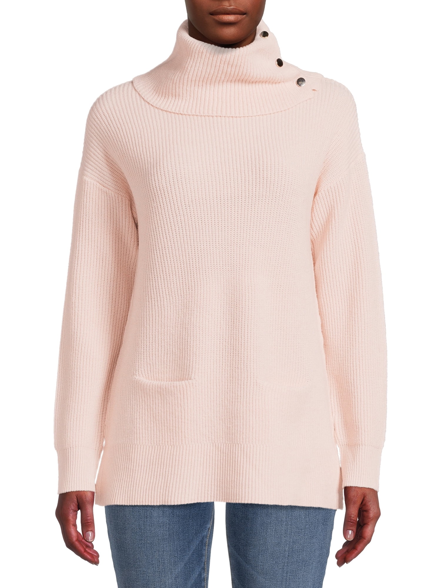 Side Button Cowl Neck Sweater - Walmart 