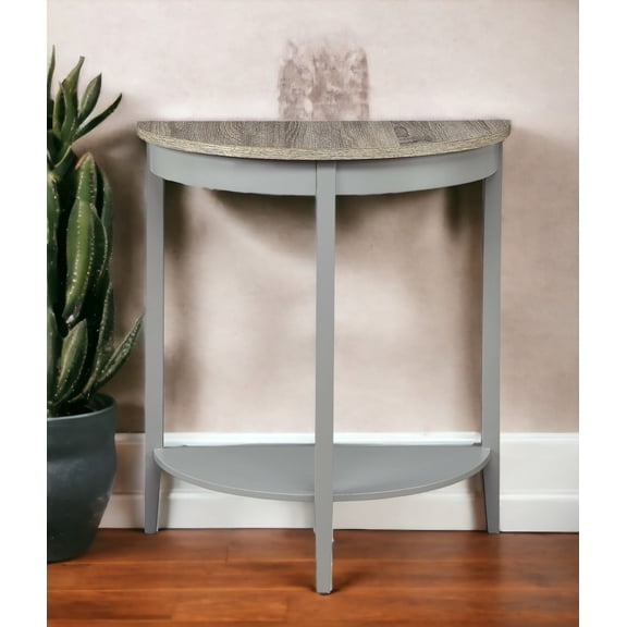 Royard Oaktree 26" Transitional Half Moon Console Table, 2-Tier Wooden Semi Circle Entryway Table