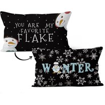 Winter Snowflake Pillow Covers 12x20,Christmas Winter Penguin Snowman Decorative Pillowcase Throw Pillow Cover,Black Merry Christmas Snowman for Sofa Bed Room Home Decor Reversible Pillowcase