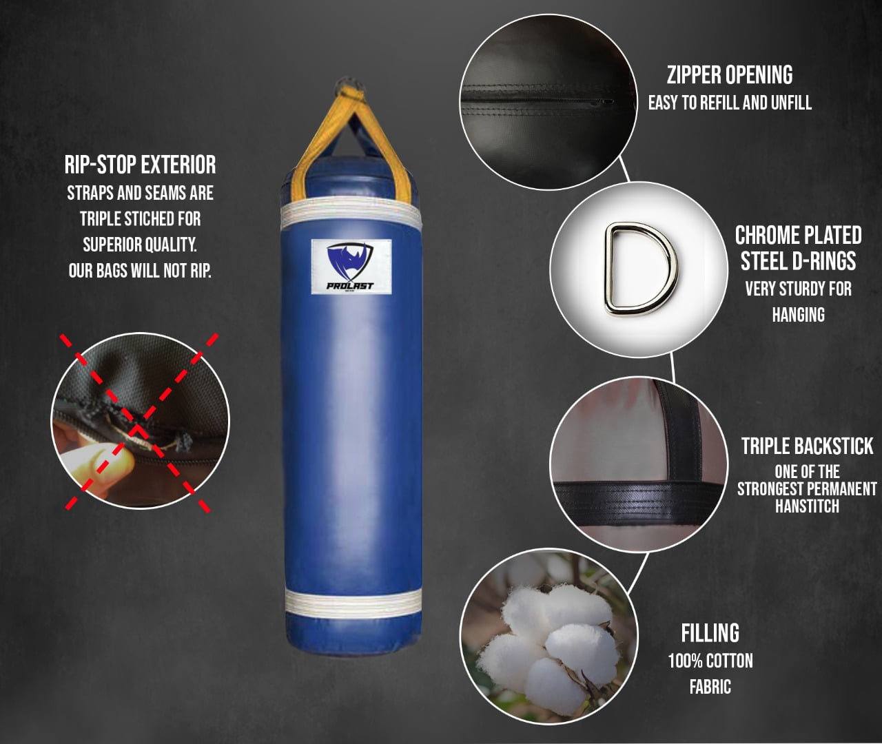 PROLAST Heavy Punching Bag 4 FT 80 LB - Great for Boxing, MMA and Muay Thai with Bottom D-Ring ( Blue )
