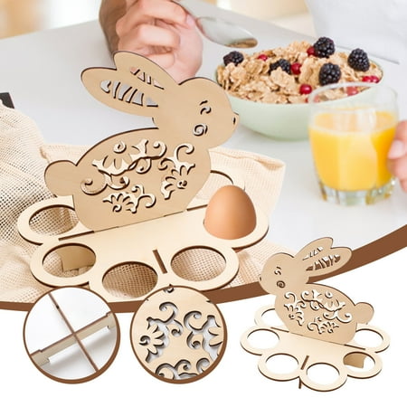 

KBODIU Easter Decorations for the Home Kitchen Eight-hole Eggs Rack Easter Wooden Eggs Bunny Rack Animal Storage Rack