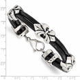 thumbnail image 4 of Stainless Steel Antiqued & Polished Fleur De Lis Black Leather Bracelet Made In China -Jewelry By Sweet Pea, 4 of 7