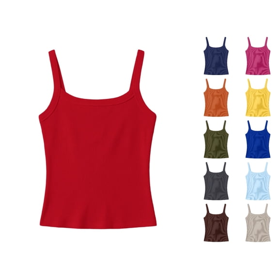 RTKFRFLM Girls Ribbed Knit Tank Top Stretchy Fine Striped Solid Color Slim Fit Everyday Camisole Vest Top 7-16Y