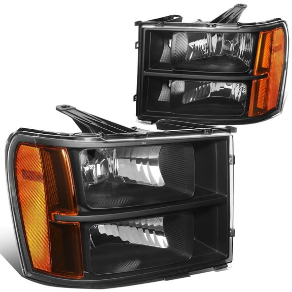 DNA Motoring For 07-14 GMC Sierra 1500 2500 3500 HD Black Amber Corner Headlight Lamps Pair