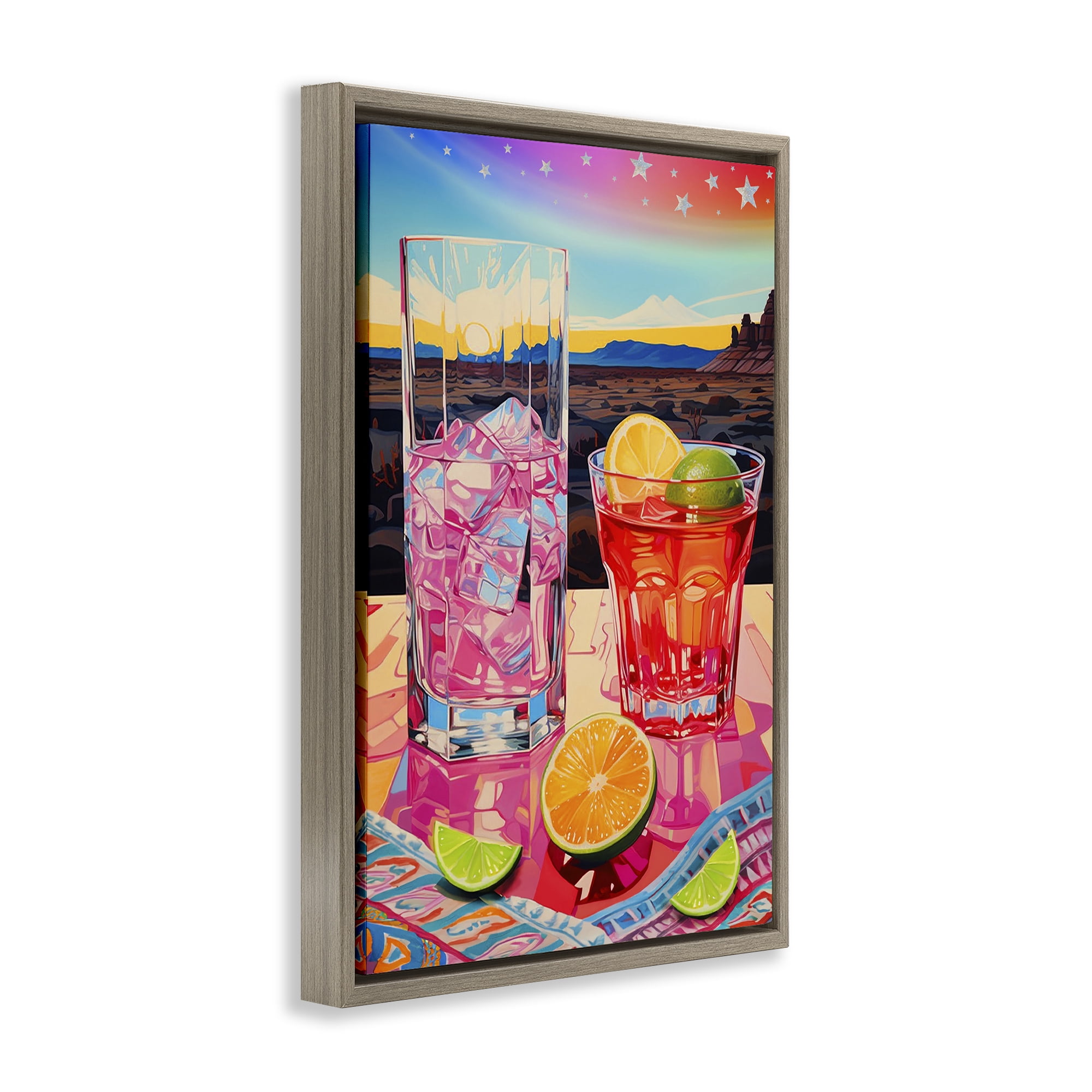 Stupell Industries Cocktails at Sunset View Food & Beverage Painting Brown Floater Framed Canvas Art Print Wall Art, 17 x 25