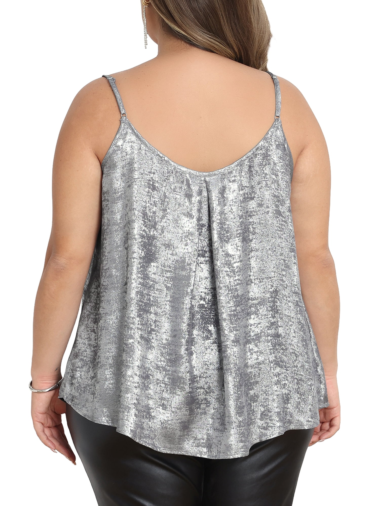 DARING DIVA Women's Plus Sequin Tank Top Spaghetti Strap Glitter Party Cami 2X Silver