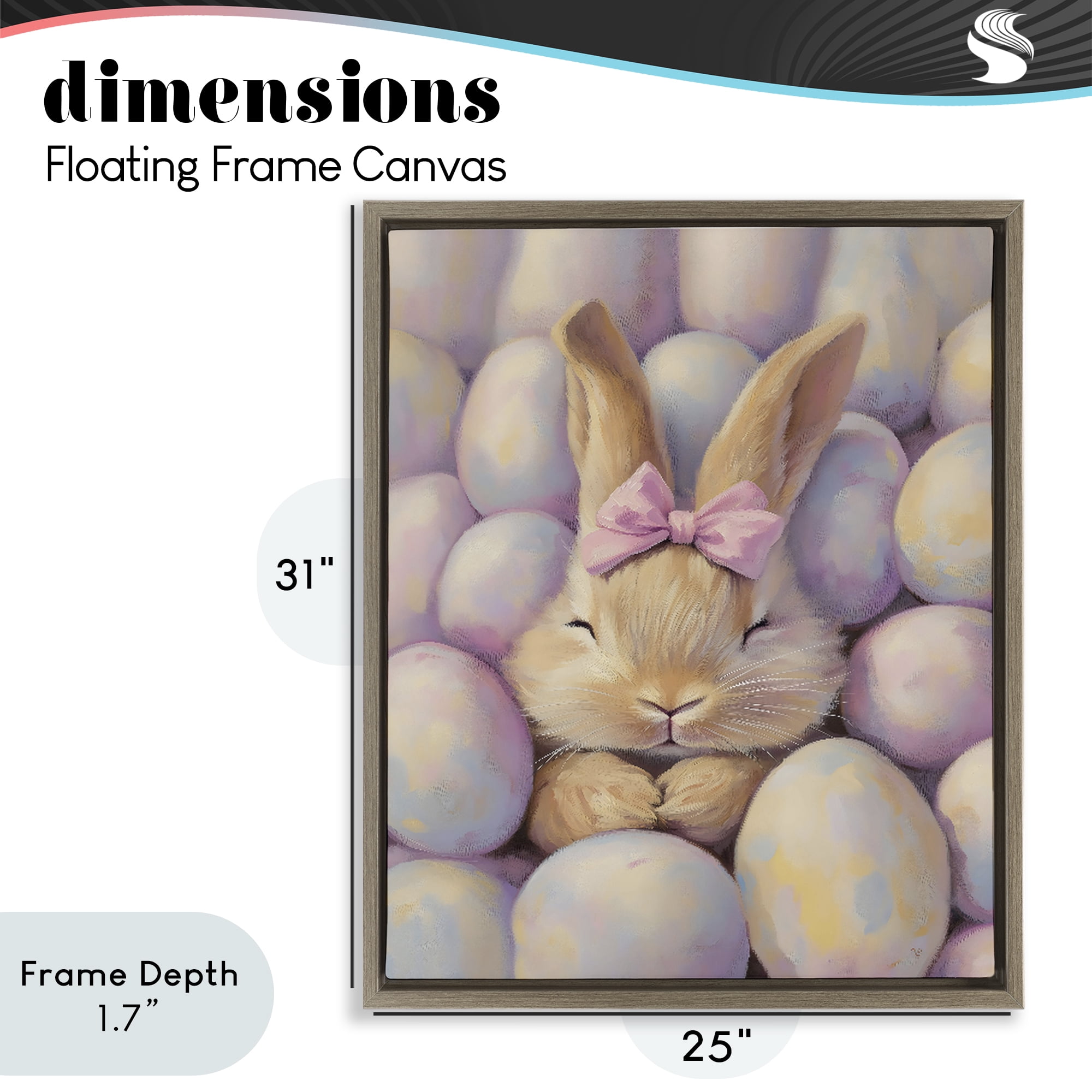 Stupell Industries Easter Bunny Nestled in Eggs Brown Framed Floater Canvas Wall Art, design by The Prints Vibe