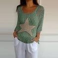 thumbnail image 7 of CHENjy Women's Crochet Tops for Women Summer, 3/4 Sleeve Hollow Out Pullover, Round Neck Beach Swimsuit Cover Up Loose Fit, L，Green, 7 of 7