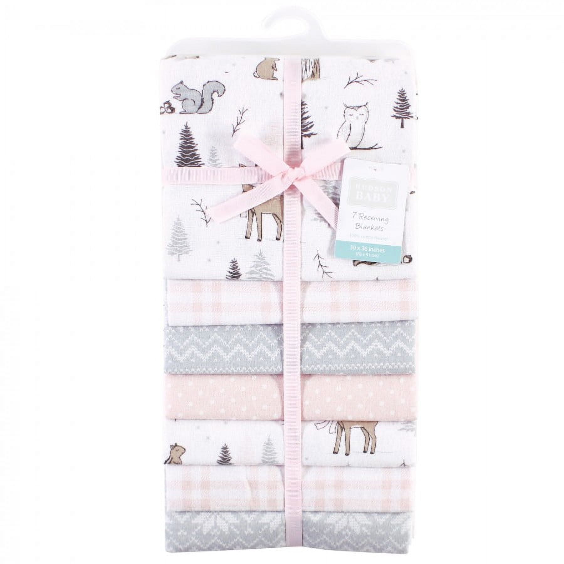 Hudson Baby Infant Girl Cotton Flannel Receiving Blankets Bundle, Winter Forest, One Size