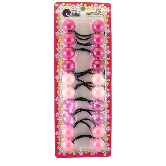 Tara Girls 20 mm Twinbead Ponytail Holder Metal Free Elastics - Solid & Transparent Shades of Pink - 10 Pcs.