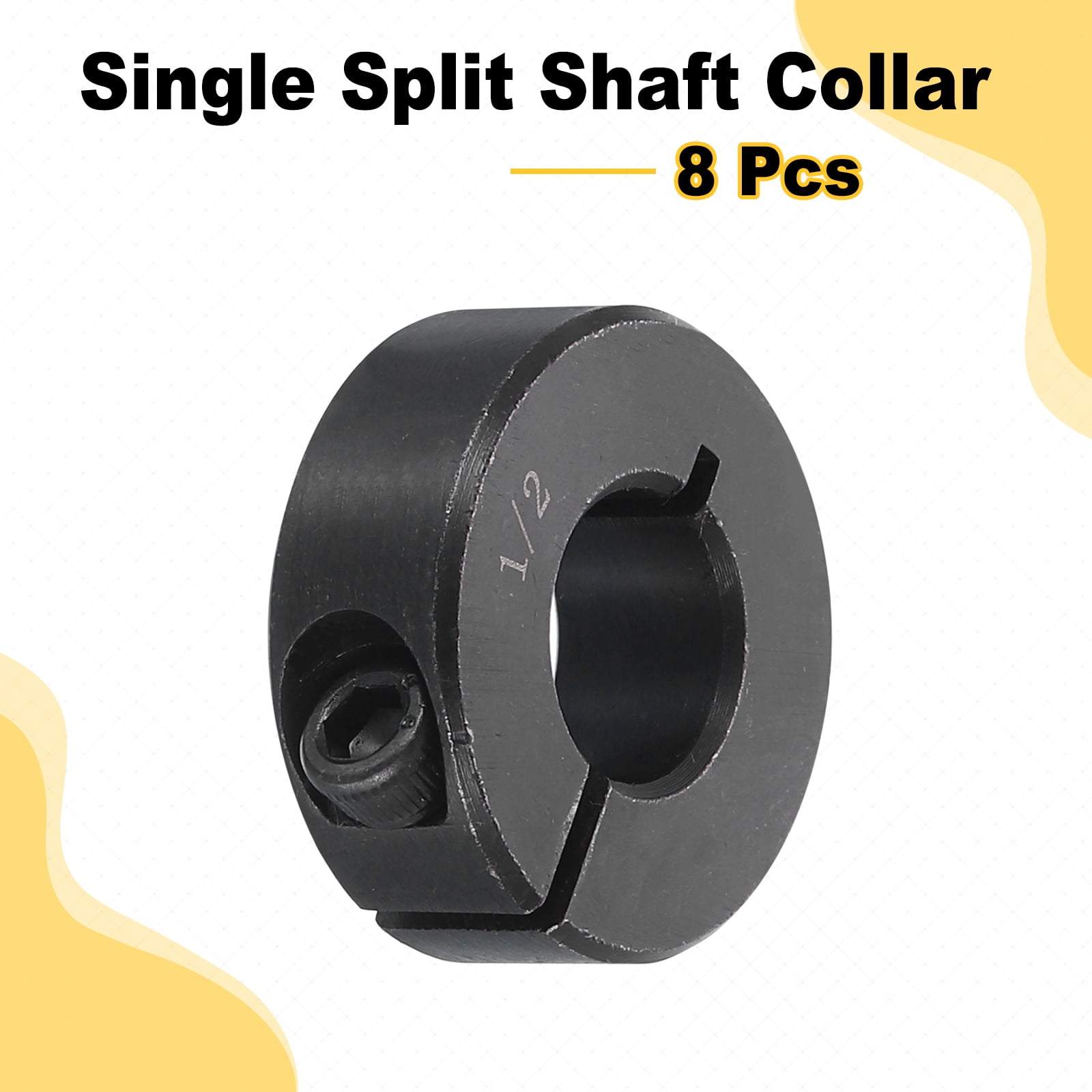 8pcs Single Split Shaft Collar 1/2" Bore One-Piece Clamping Collar, Black Oxide Steel Lock Collar Clamp